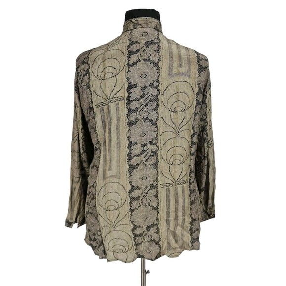 PLATINUM DOROTHY SCHOELEN Women Button Up Tunic Top Size L Floral Metallic 214P - Picture 3 of 6